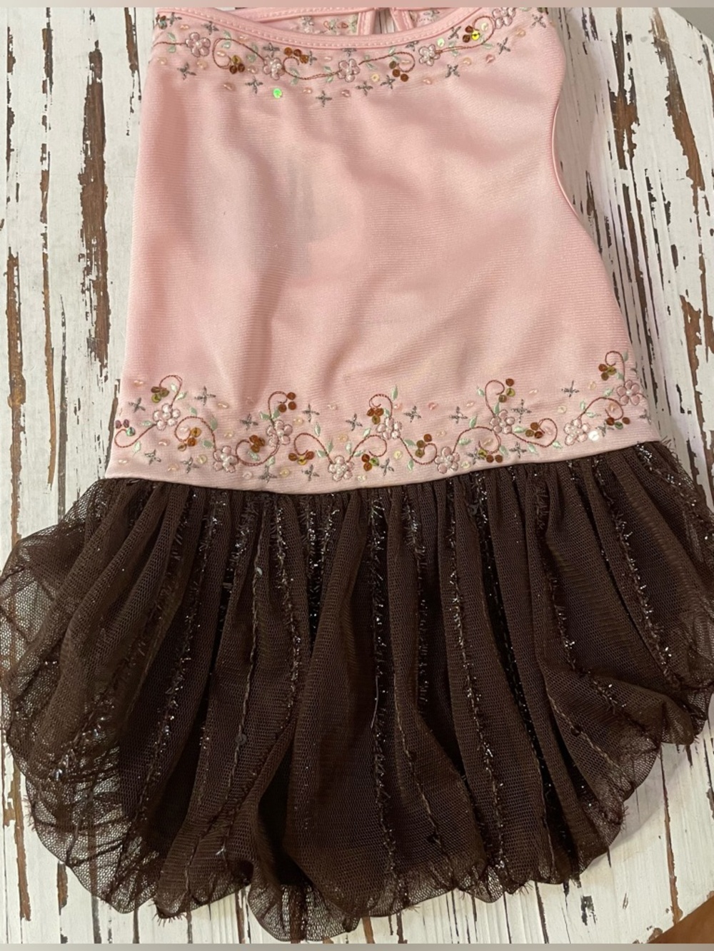 Pink Embroidered Bodice with Brown Tulle Skirt Pet Dress
Small